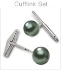 Cuff Links - Black Green Tahitian Cultured Pearl - 14K Gold