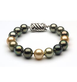 11.5 x 12mm Tahitian & Gold South Sea Pearl Bracelet
