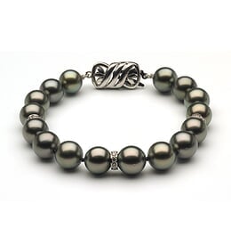 8 to 9mm Tahitian Pearl Bracelet with Diamond Rondells