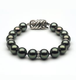 10 to 11mm Tahitian Pearl Bracelet with Diamond Rondells