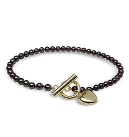 Black Freshwater Pearl Bracelet with Heart Toggle - $99