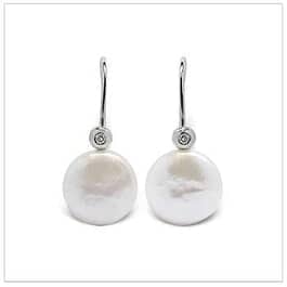 Coin Freshwater Cultured Pearl and Diamond Euro Earring