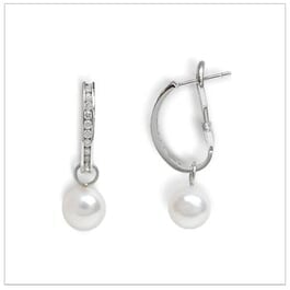 Josephine a 8mm Pearl Dangle on Diamond Hoop Earring
