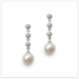 Japanese Akoya Cultured Pearl Earring Drop with 3 Diamonds in 18K Gold