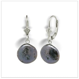 Black Coin Pearl Freshwater Dangle Earring