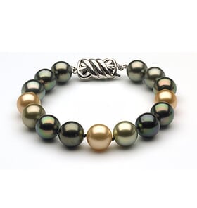 11.5 x 12mm Tahitian & Gold South Sea Pearl Bracelet