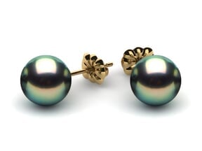 8mm Peacock Tahitian Pearl Earring Pair TRUE AAA | 18K