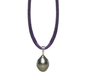 Pearl Silk Cord Necklace with Black Tahitian Pearl