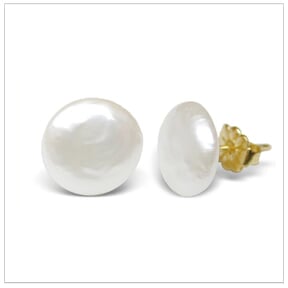Button Stud Freshwater Cultured Pearl Earrings