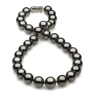 12 x 13.65 Dark Black Green Tahitian Pearl Necklace