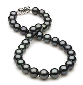 10.5 x 11.8mm Dark Black Blue/Green Tahitian Pearl Necklace