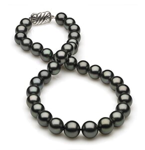 10 x 11.9mm Dark Black Green Tahitian Pearl Necklace