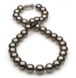 12 x 13.7mm Dark Grey Rose Tahitian Pearl Necklace