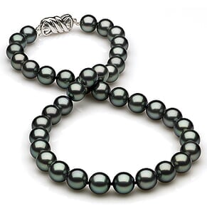 9 x 9.9mm Black Blue/Green Tahitian Pearl Necklace