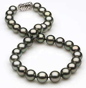 10 x 12.1mm Dark Grey Green Tahitian Pearl Necklace