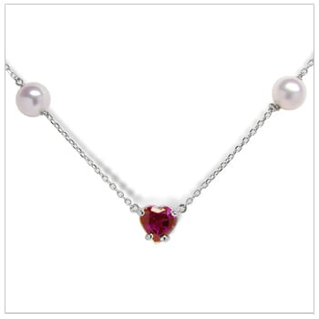 Garnet Heart and Pearl Tin Cup Necklace
