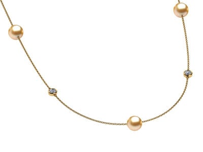 Golden & Diamond South Sea Pearl 32 Inch Tin Cup Necklace