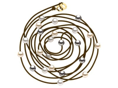 Pearl Leather Multicolor Lariat 55 Inches Whtie Light Golden Grey