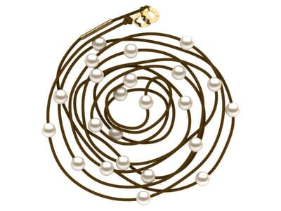 Pearl Leather Multicolor Lariat Light Golden Pearls