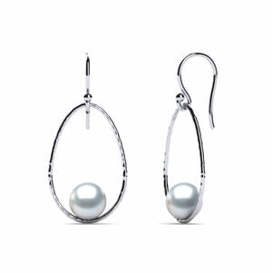 South Sea Pearl Earring Drop Hoop Hammered