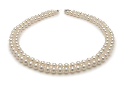 6.5 x 7.0mm Double Strand White Freshwater Pearl Necklace