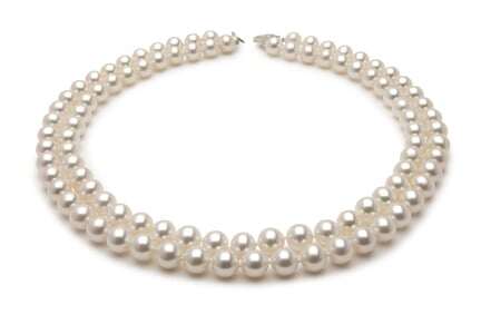 8.5 x 9.0mm Double Strand White Freshwater Pearl Necklace
