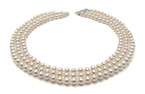 6.5 x 7mm White Freshwater Triple Strand Pearl Necklace
