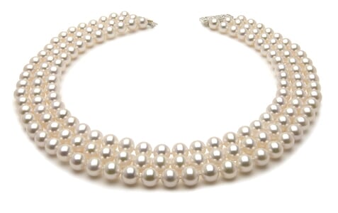 8.5 x 9.0mm Triple Strand Freshwater Pearl Necklace