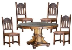 Old West Rustic Round Dining Table Set Old West Rustic Round Dining Table Set