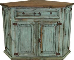 Santa Fe Antique Turquoise Rustic Corner TV Stand Santa Fe Antique Turquoise Rustic Corner TV Stand