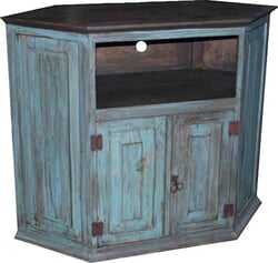 Rustic Wood Corner Turquoise TV Stand Rustic Wood Corner Turquoise TV Stand