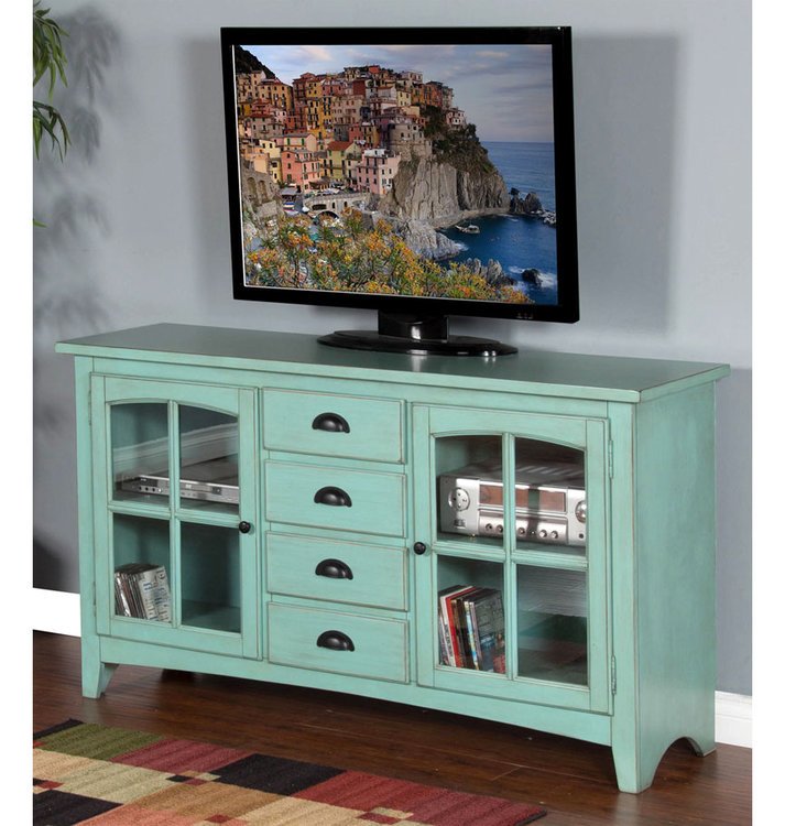 Painted Blue TV Console, Blue Painted TV Console, Egg Blue TV Console