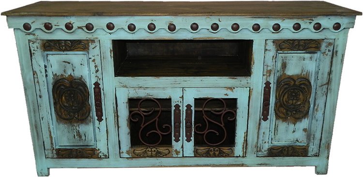 Antique Turquoise TV Stand, Antique Rustic Turquoise TV Stand